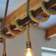 Lampa z lin jutowych, drewniana lampa sufitowa w stylu rustykalnym