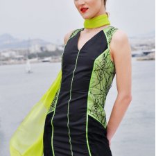 Czarno- zielona sukienka fluo