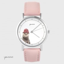 Zegarek yenoo - Wydra - skórzany, pudrowy róż
