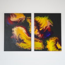 Dwuczęściowy obraz abstrakcyjny żywe kolory dyptyk 2x 50x70 cm