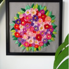 Ręcznie haftowany obraz 'Kwiatowy bukiet'
