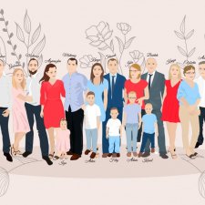 Ilustracja, portret rodzinny, duża rodzina