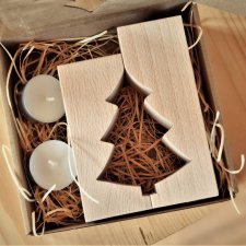 Drewniane świeczniki, zestaw prezentowy na święta, Boże narodzenie z drewna, choinka