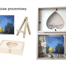 Pudełko drewniane+obraz ręcznie malowany noc las