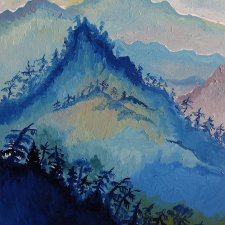 obraz do salonu olejny góry we mgle