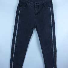 Szare spodnie jeans lampasy strzępione wstawki / M