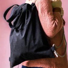 Czarny plecak torba 2w1 kawowe sznurki